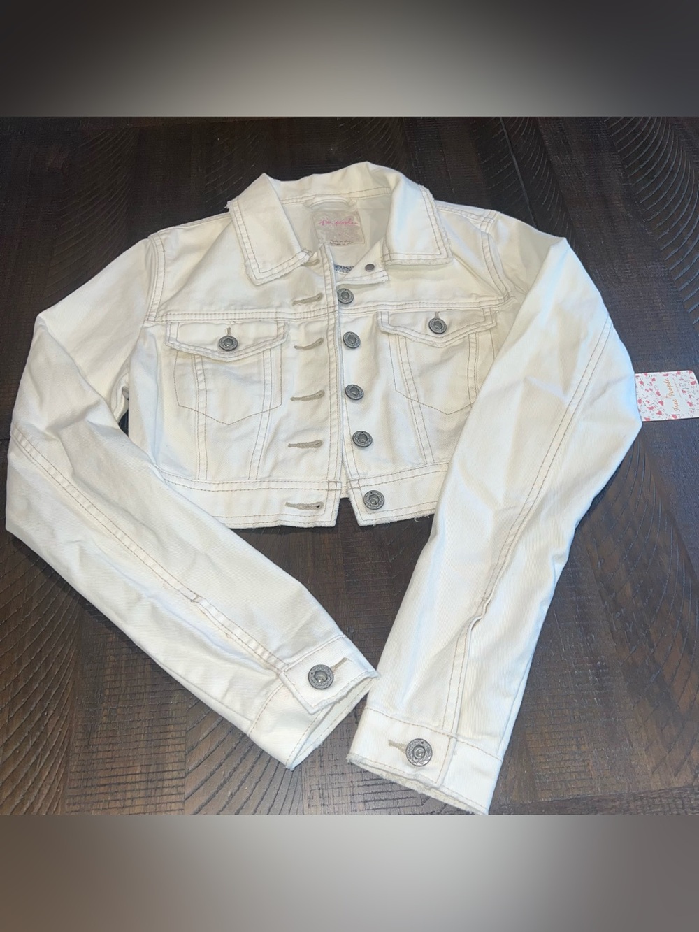 Free people cropped denim white / ivory jacket 0 ( XS ) women NWT
